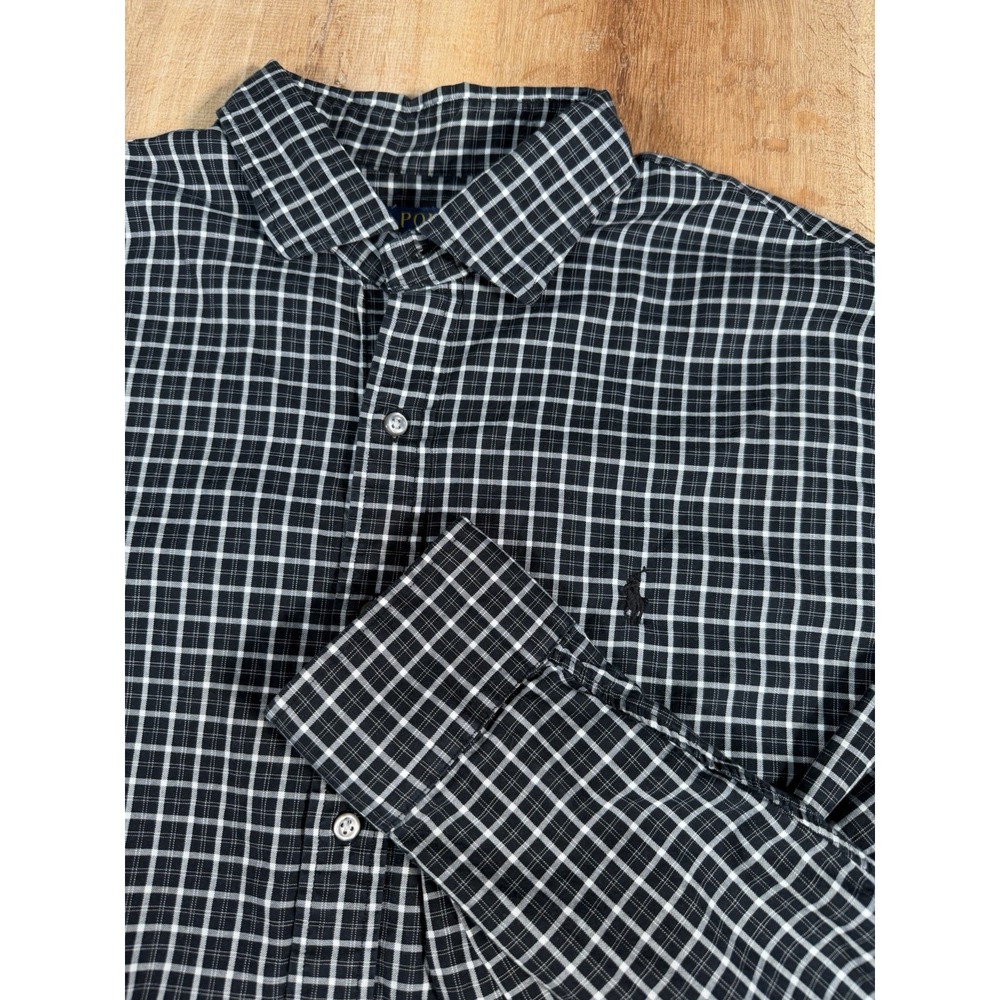 Ralph Lauren Button Up Mens XXL Black Micro Check Long Sleeve Pony Logo
